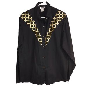 Vintage 1990s Black Denim Gold Rhinestones Shirt